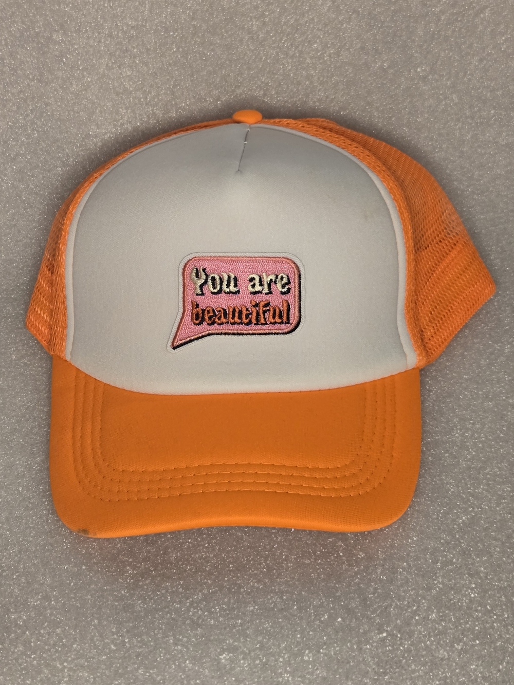 Unisex Orange & White 'You Are Beautiful' Trucker Hat